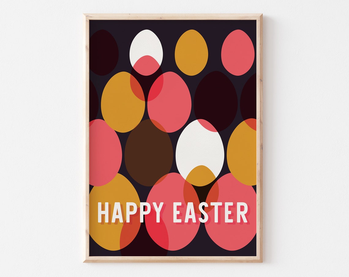 Happy Easter Retro Egg Pattern Bold Spring Holiday Wall Art Poster