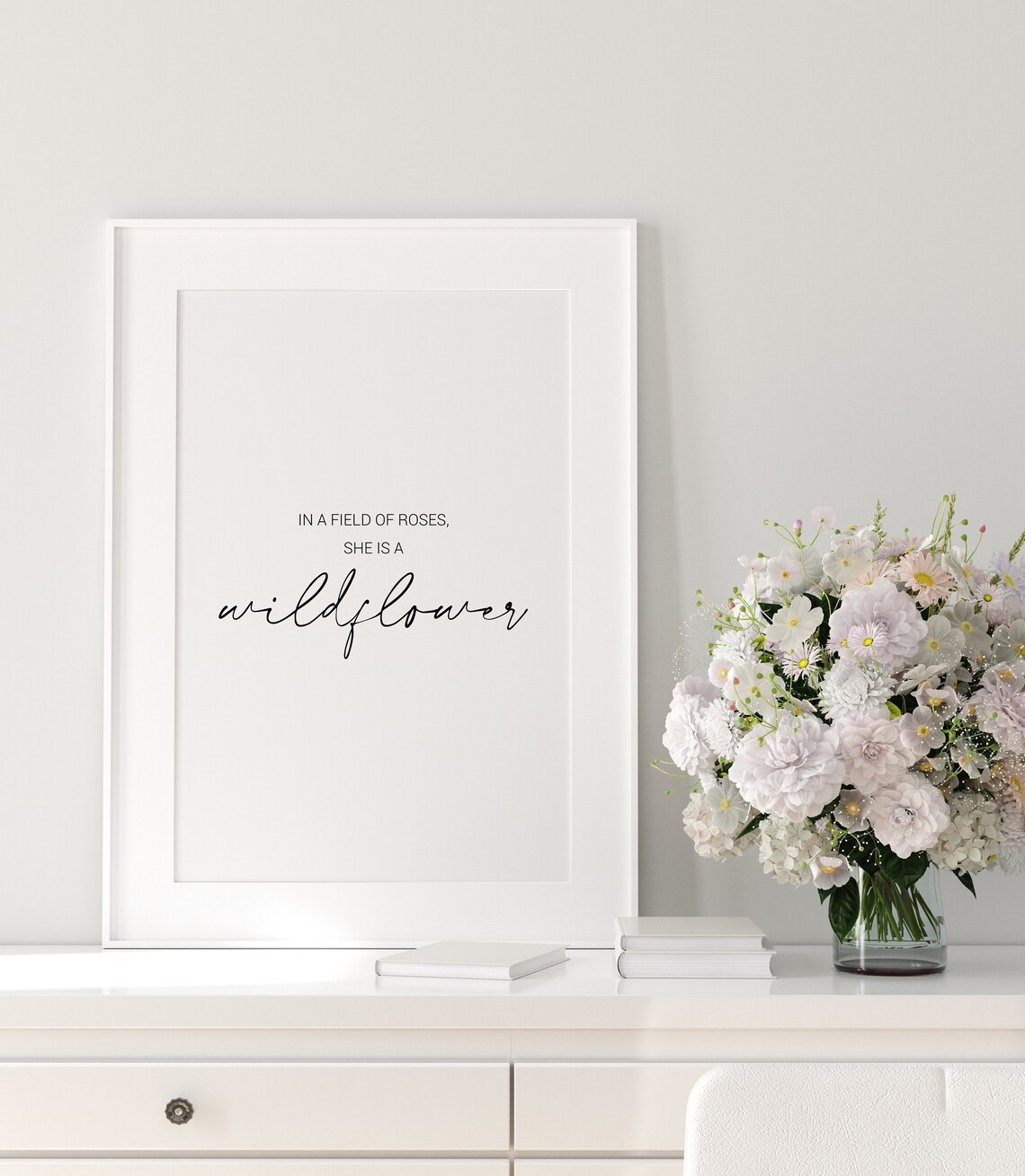 In a Field of Roses She Is a Wildflower Script Girls Room Quote Poster - Image 4