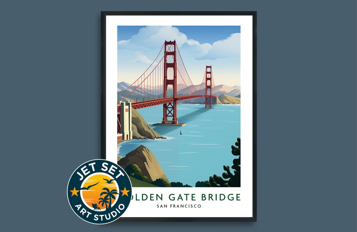 Golden Gate Bridge San Francisco Bay Retro Vintage Travel Poster