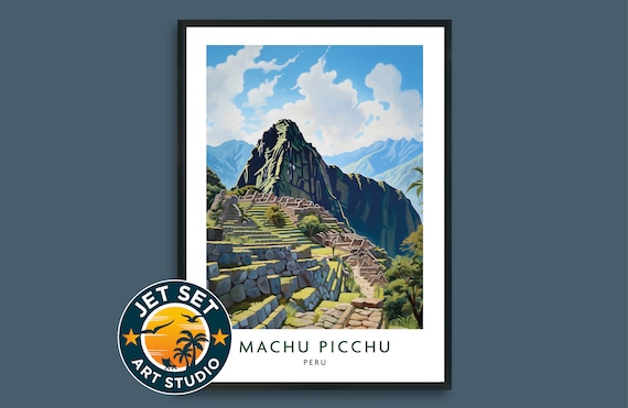 Machu Picchu Peru Ancient Ruins Vintage Illustrated Travel Poster