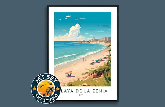 Laya de la Zenia Spain Coastal Retro Vintage Beach Travel Poster
