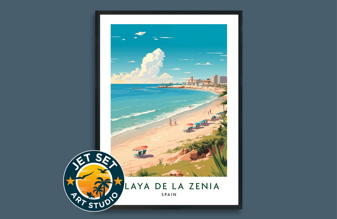 Laya de la Zenia Spain Coastal Retro Vintage Beach Travel Poster