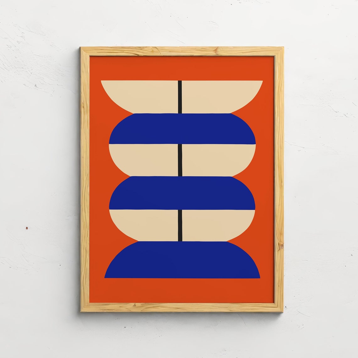 Red Blue Cream Geometric Circles Bauhaus Abstract Art Poster