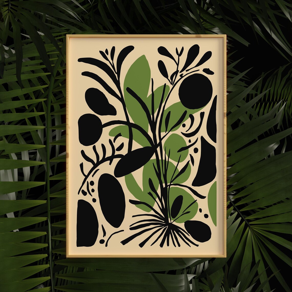 Abstract Botanical Black and Green Matisse Cutout Style Art Poster