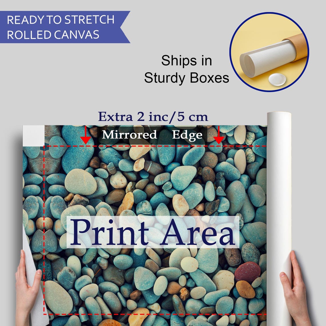 Smooth Sea Pebbles Teal Blue Gray Stones Coastal Texture Wall Art - Image 4