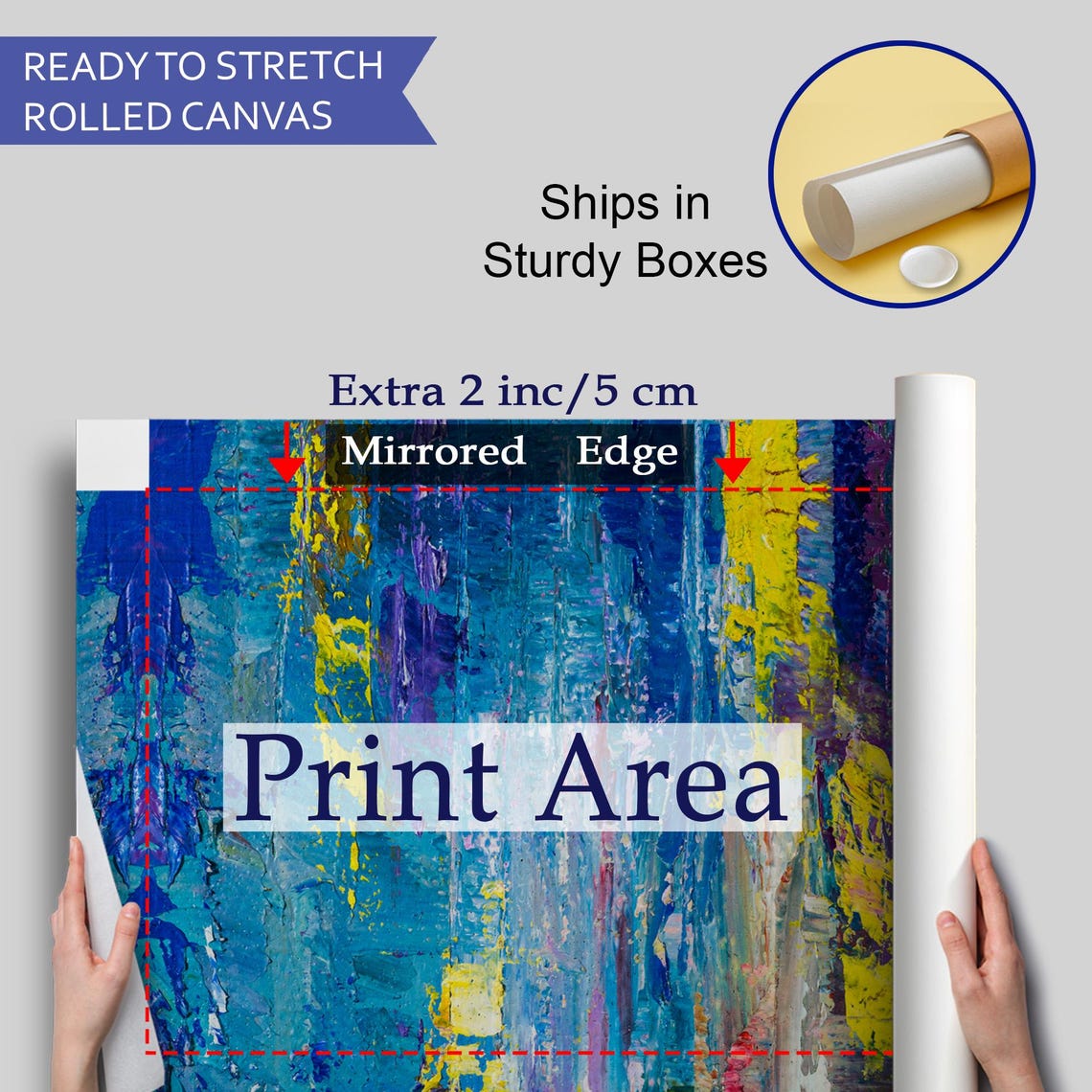 Abstract Blue Yellow Textured Oil Painting Vertical Strokes Wall Art - Image 4