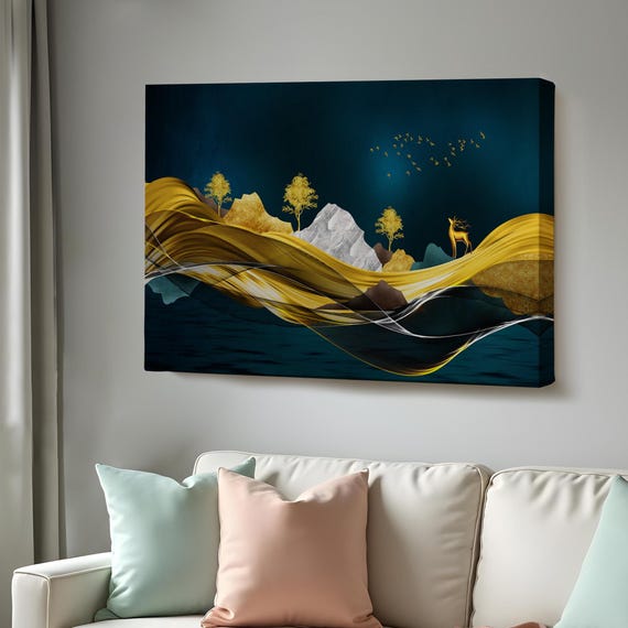 Golden Mountains Decorative Wall Art Framed Wall Art Large Wall Art Abstract Modern Wall Decor Abstract Wall Art