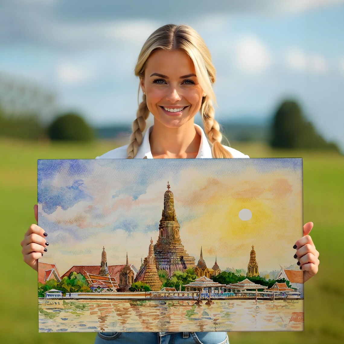 Bangkok Wat Arun Temple Riverside Sunset Watercolor Thailand Poster - Image 5