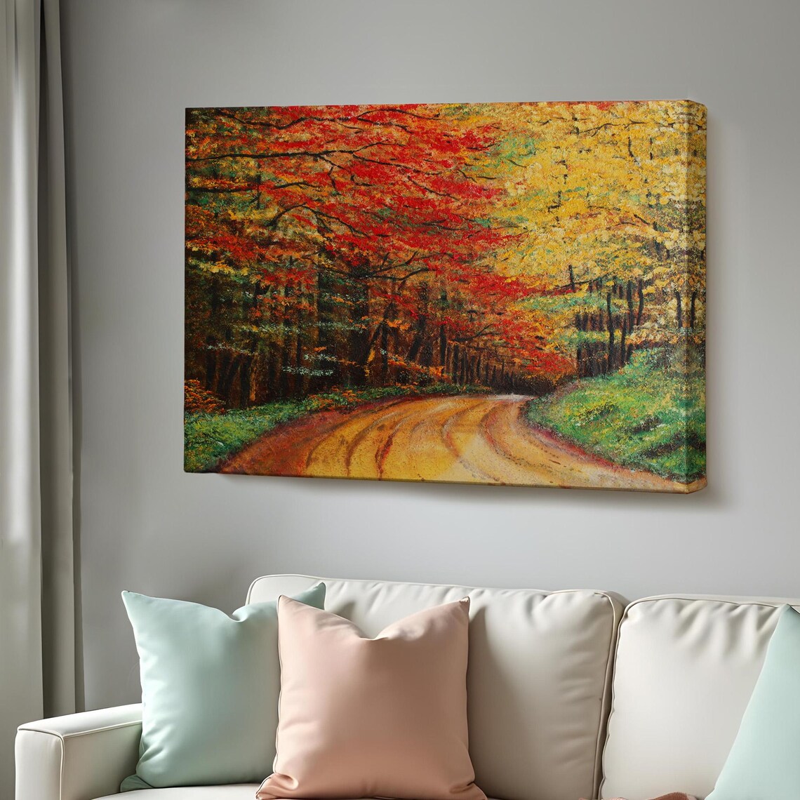 Forest Road Oil Painting Look Decorative Wall Art Nature Decor Nature Wall Decor Landscape Wall Table