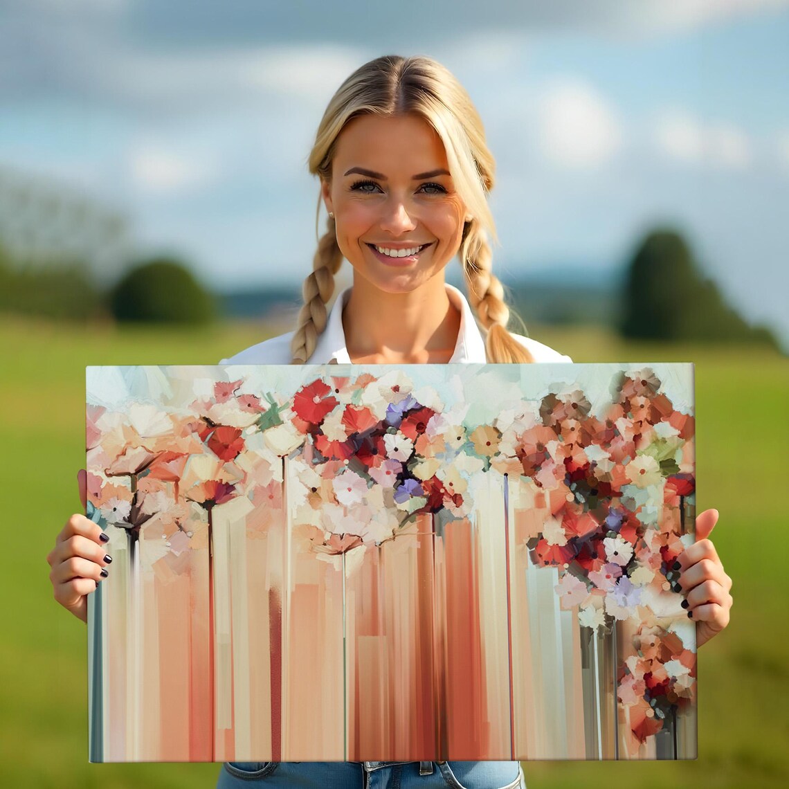 Abstract Coral Flowers Tall Stems Warm Modern Floral Art Poster - Image 5