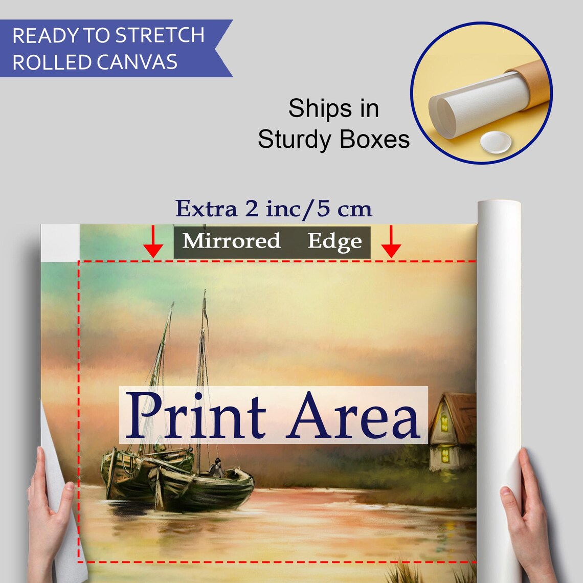 Riverside Cottage With Boats At Dusk Calm Water Painting Wall Art - Image 4