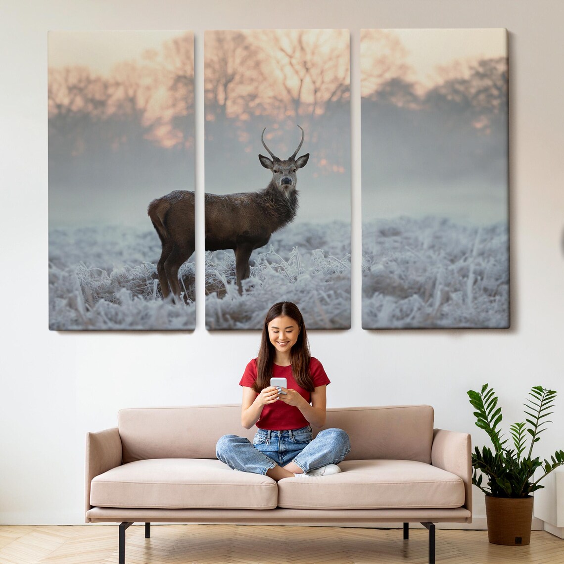 Majestic Deer Stag in Frosty Winter Morning Mist Wildlife Photography Poster - Image 2
