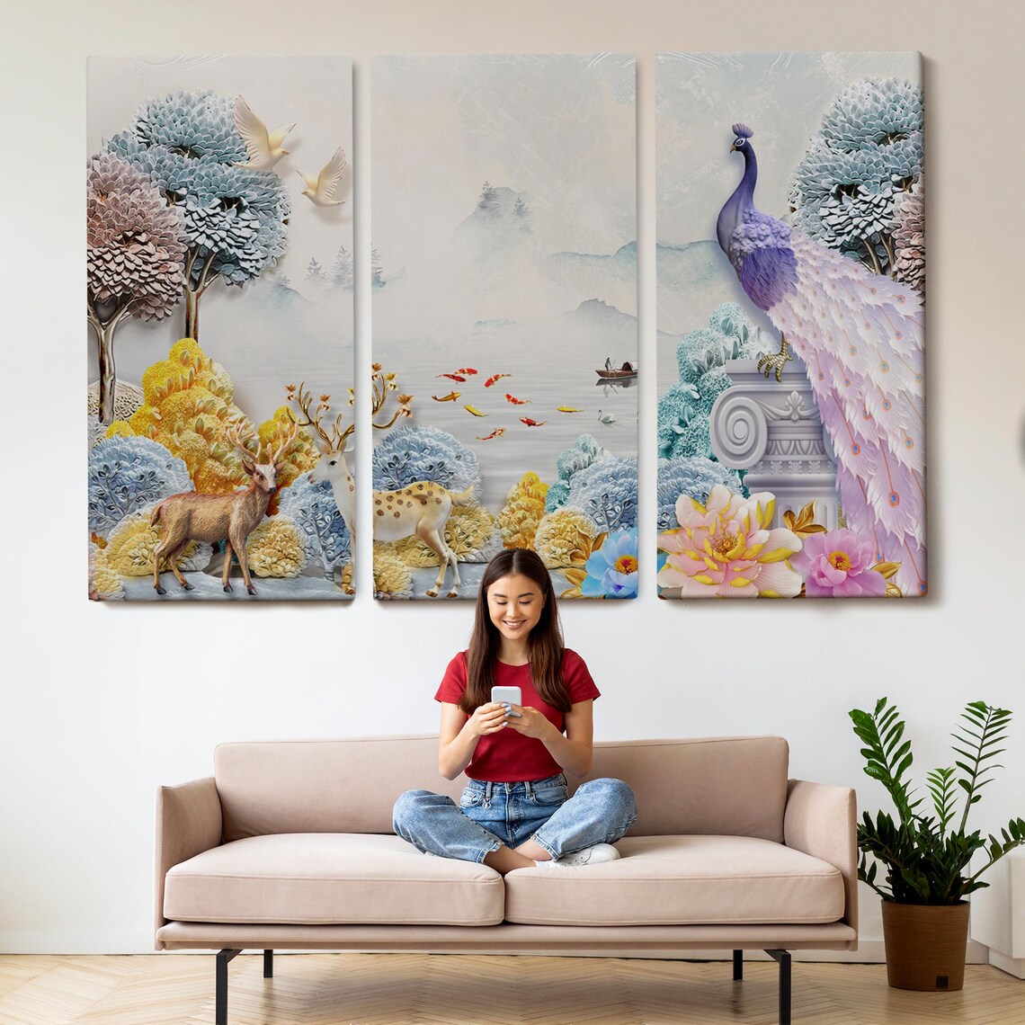 Animals In The Forest Decorative Wall Art Large Wall Art Surreal Wall Art Surreal Print Framed Wall Art - Image 2