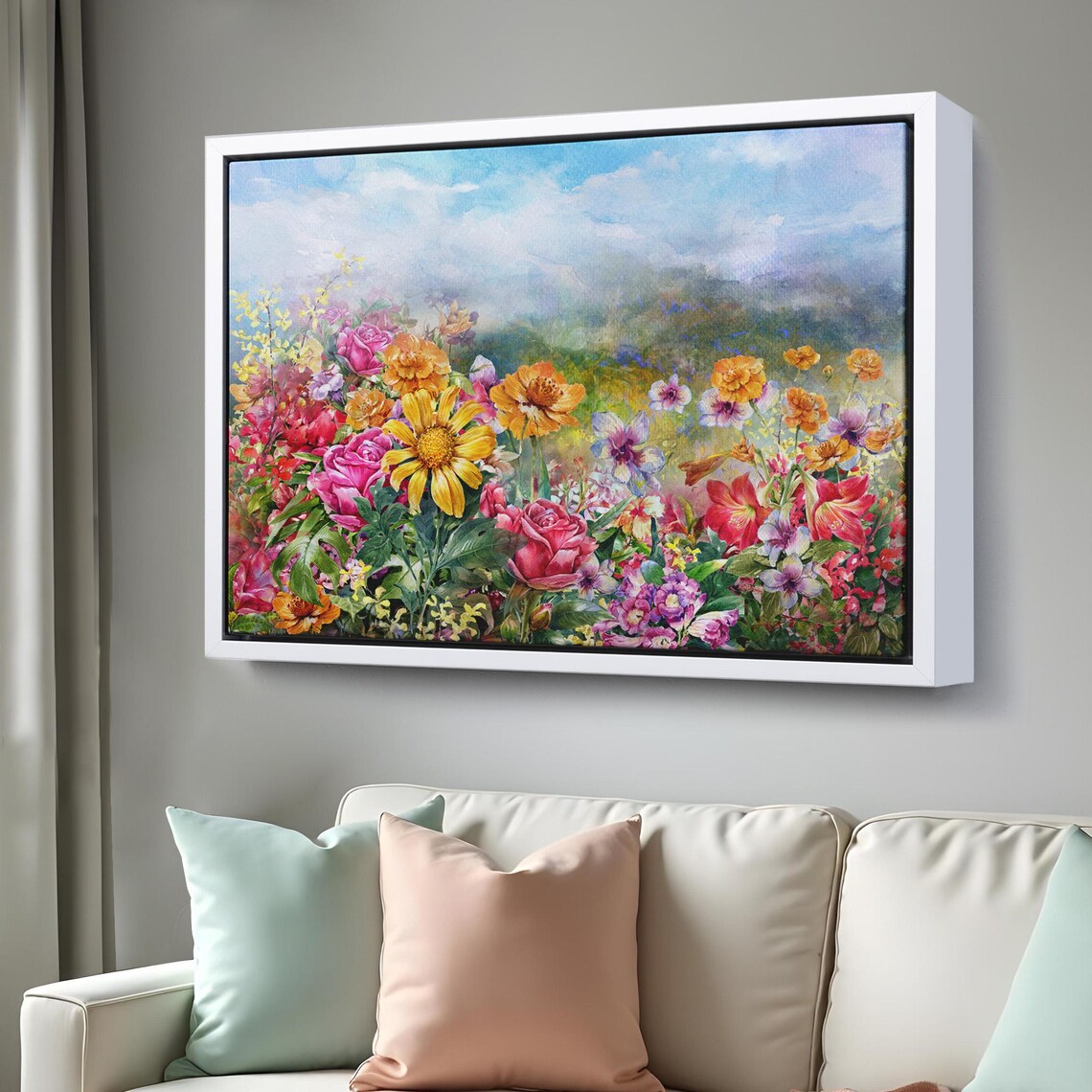Colorful Wildflower Meadow Roses Sunflowers Watercolor Painting Poster - Image 3