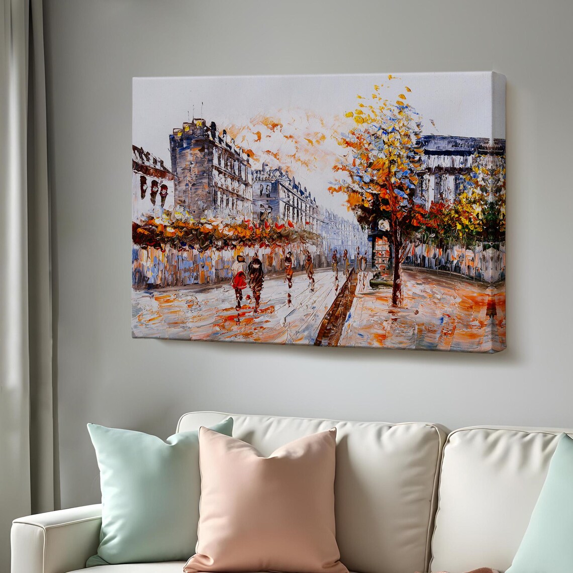 Paris Old Town Street Oil Painting Rainy Day Autumn Scene Poster