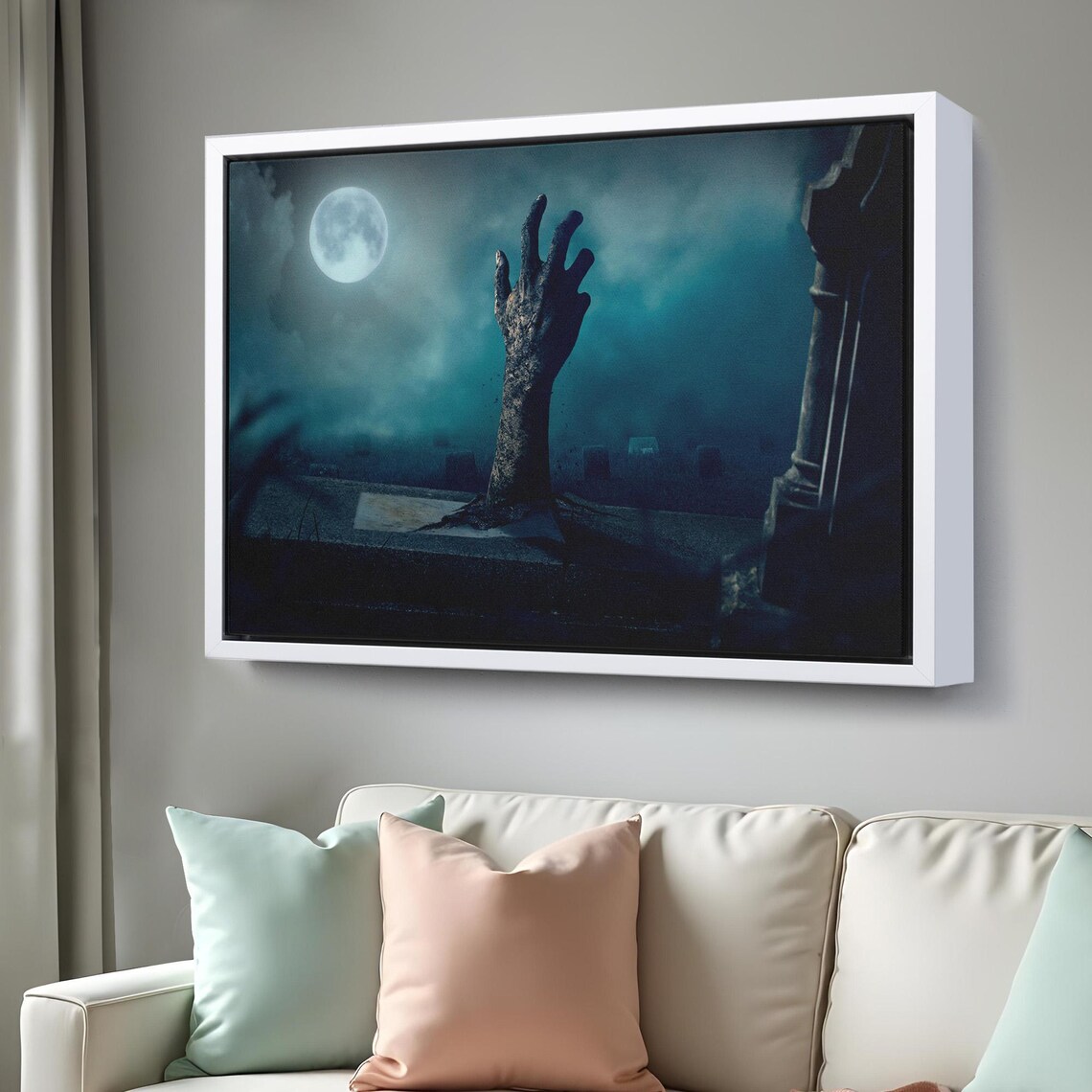 Zombie Hand Rising Graveyard Full Moon Spooky Horror Night Wall Art Poster - Image 3