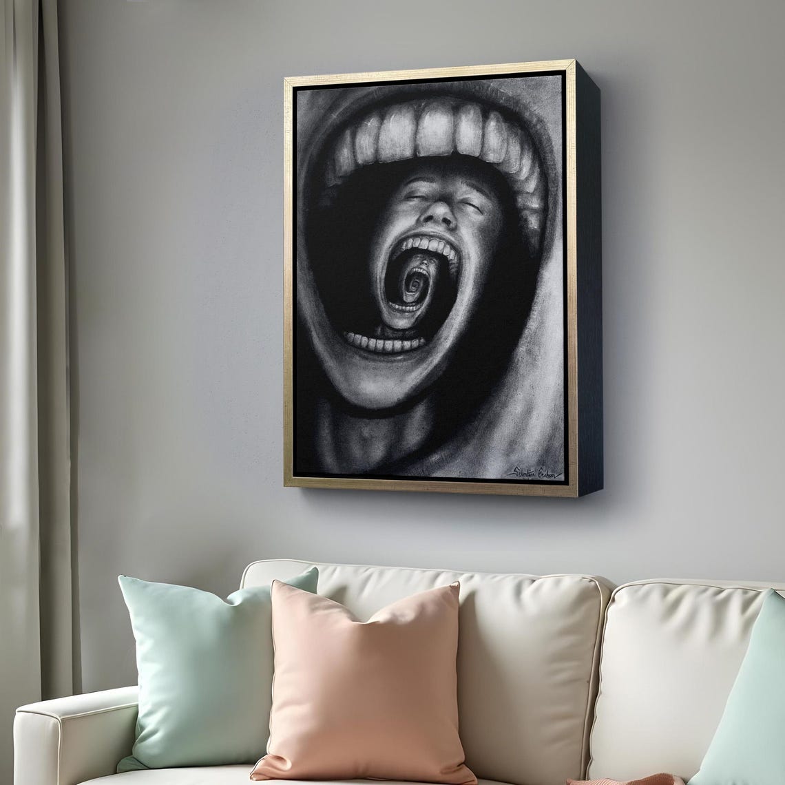 Surreal Screaming Mouth Infinite Spiral Charcoal Dark Art Poster - Image 4