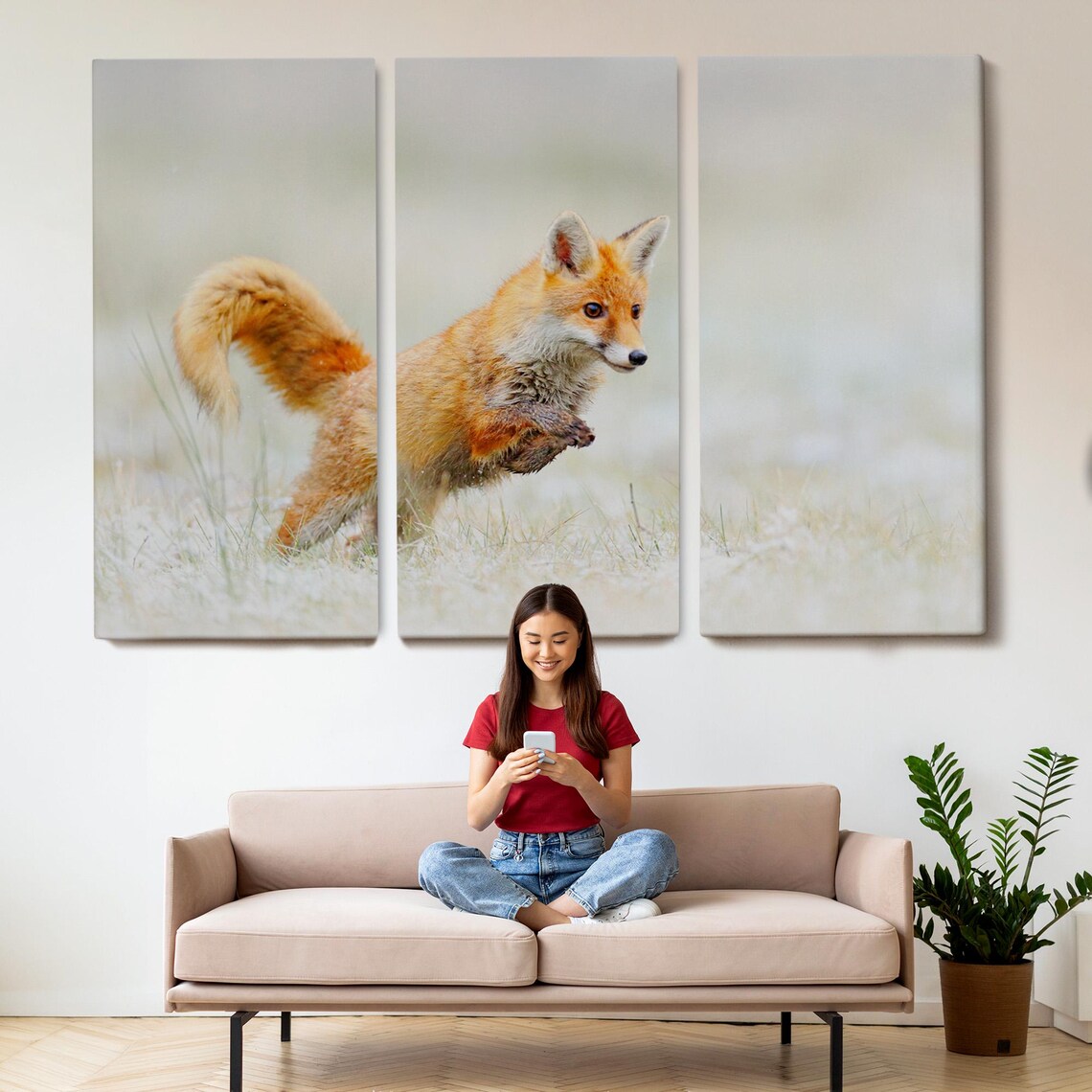 Playful Red Fox Cub Leaping Through Tall Meadow Grass Wildlife Photo Poster - Image 2