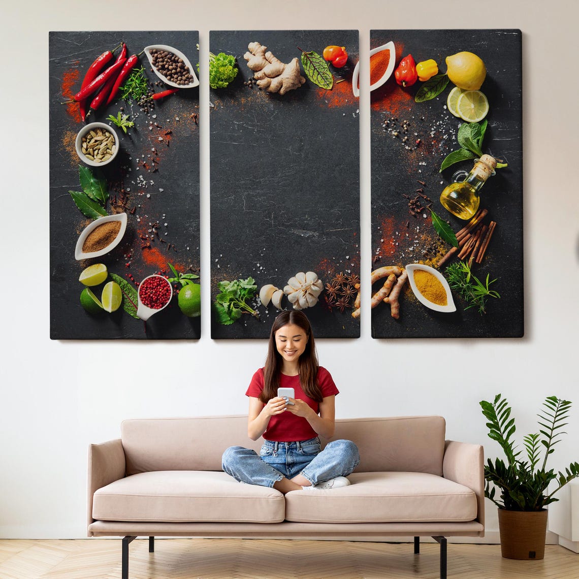 Spices On Dark Slate Flat Lay Photography Kitchen Wall Art Print - Image 2