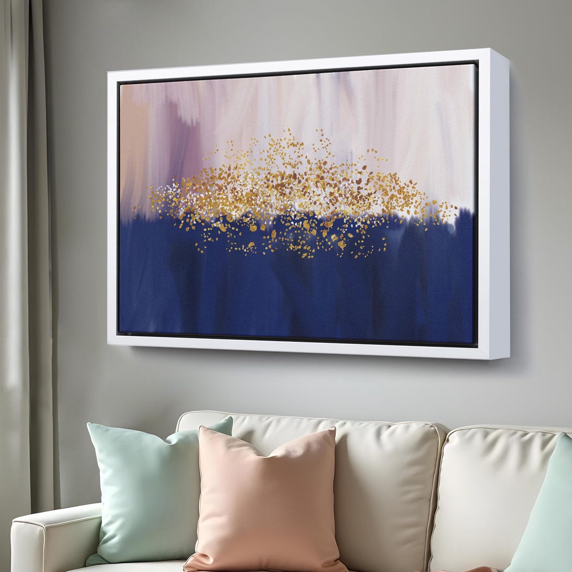 Navy Blue Blush Gold Dust Abstract Modern Elegant Art Poster - Image 3