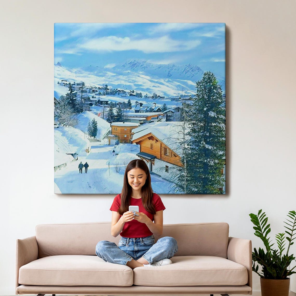 Snowy Mountain Village Print Nature Wall Decor Nature Wall Decor Nature Decor Landscape Wall Table - Image 3