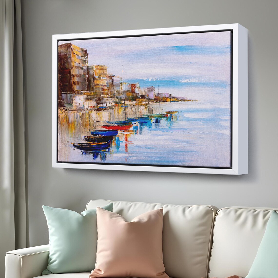 Harbor Boats Colorful Fishing Boats Calm Water Seaside View Poster - Image 3