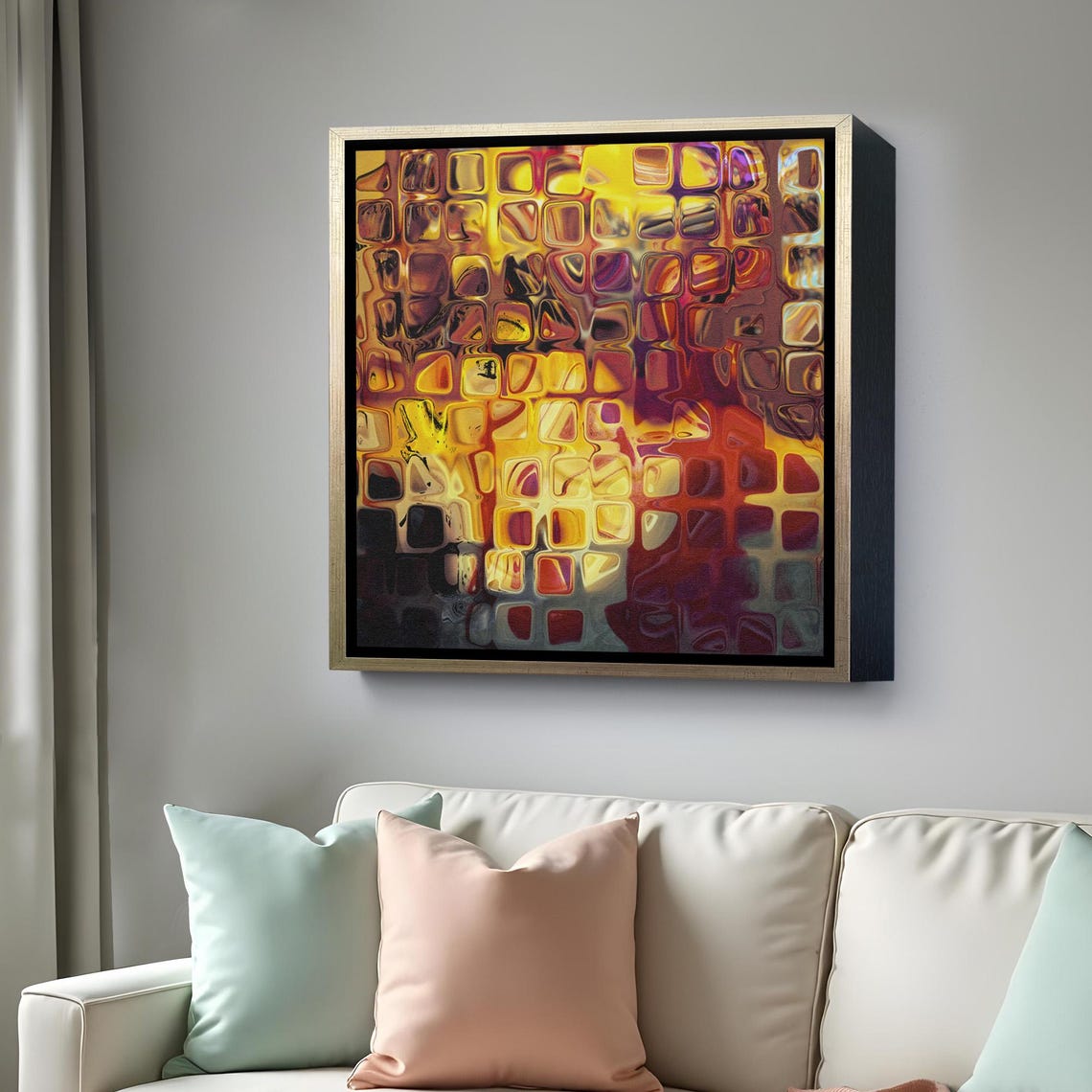 Amber Gold Glass Squares Abstract Warm Tones Geometric Mosaic Wall Art - Image 4