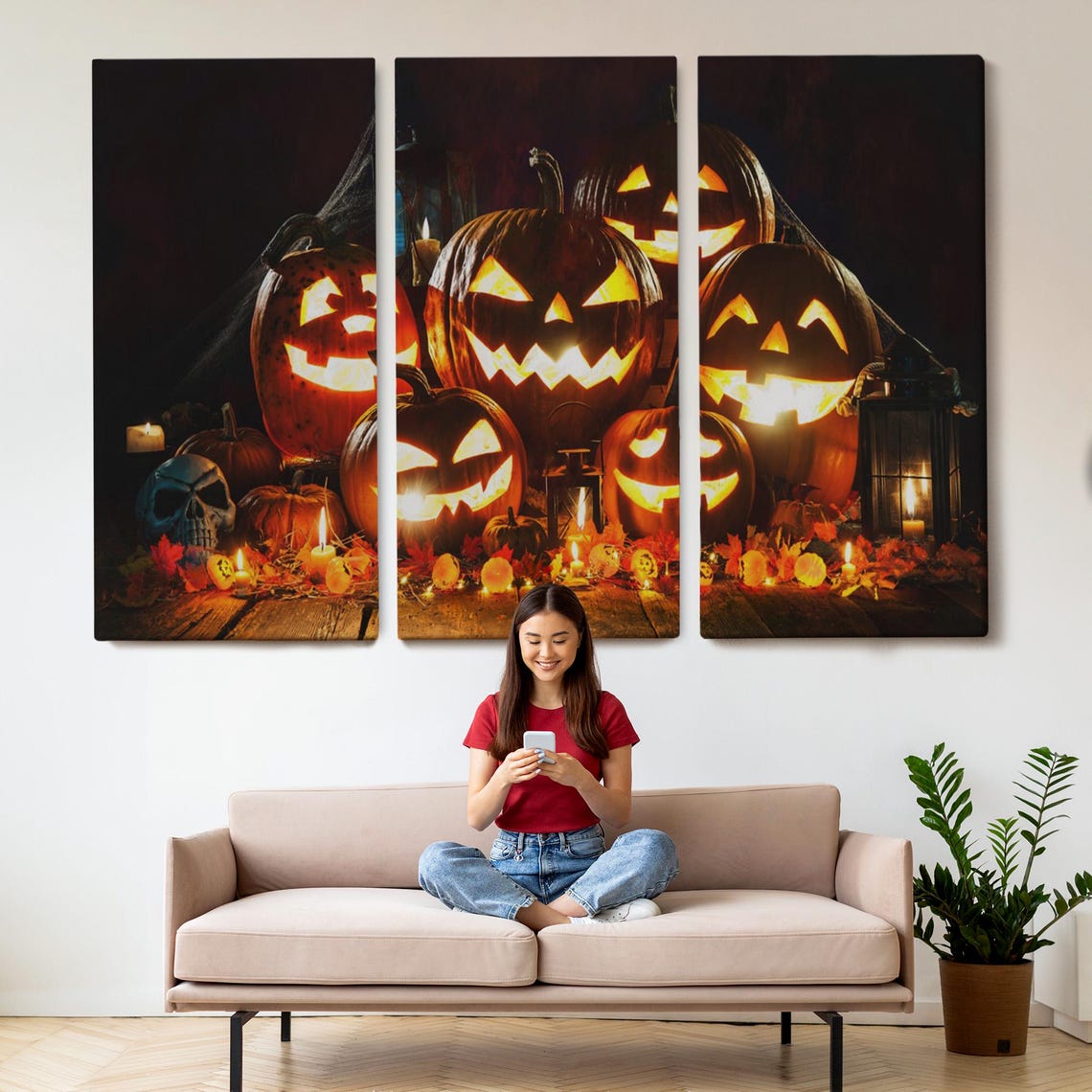Halloween Glowing Jack O Lantern Pumpkins Autumn Night Wall Art Poster - Image 2