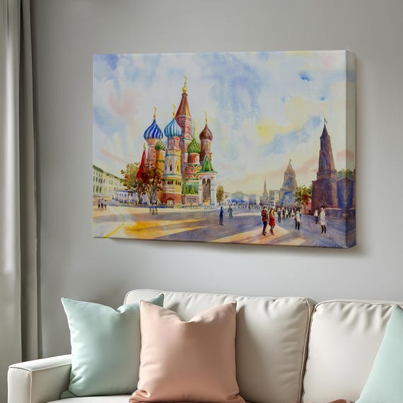 Kremlin And Red Square St Basils Cathedral Moscow Wall Art Office Wall Decor Gift For Home Decor Regional Wall Decor