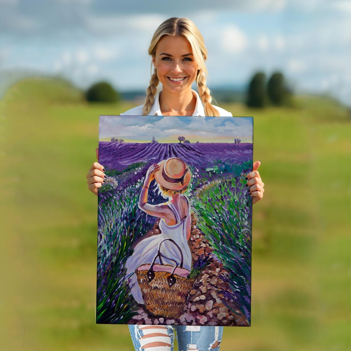 Woman In Straw Hat Lavender Field Provence France Travel Poster - Image 5