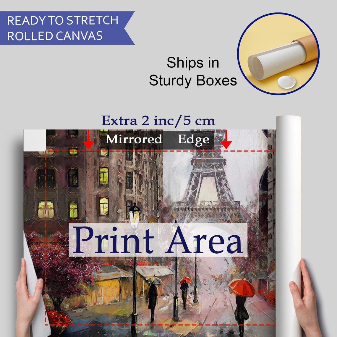 Paris Eiffel Tower Rainy Street Red Umbrellas Romantic City Poster - Image 4