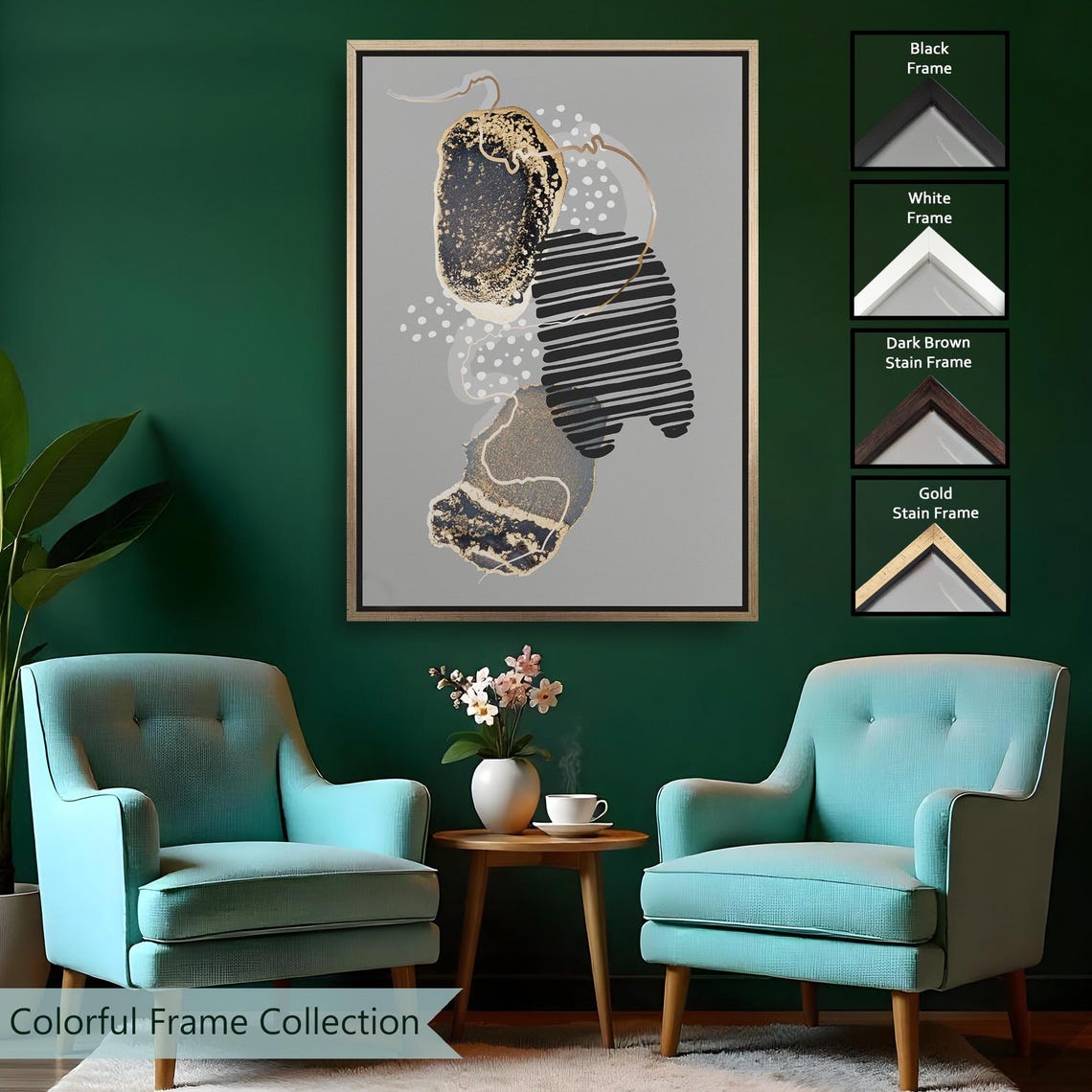 Decorative Painting With Abstract Patterns In Geometric Form Minimal Modern Wall Decor Housewarming Gifts Framed Wall Art - Image 2