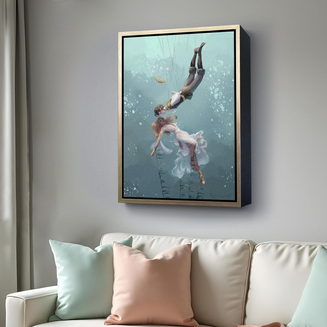 Underwater Lovers Reaching Out Dreamy Ocean Romance Fantasy Art Poster - Image 4