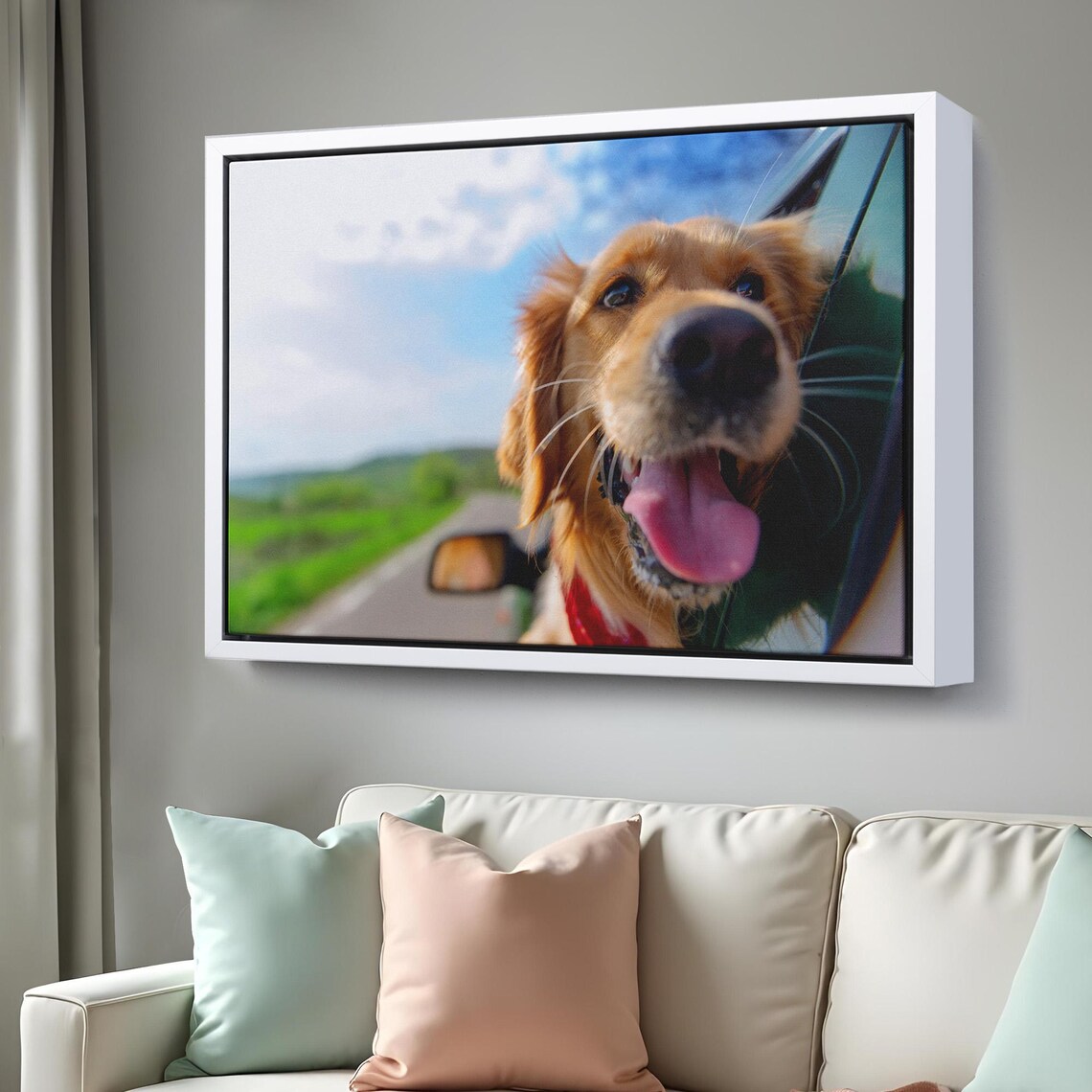 Happy Golden Retriever Head Out Car Window Road Trip Photo Poster - Image 3