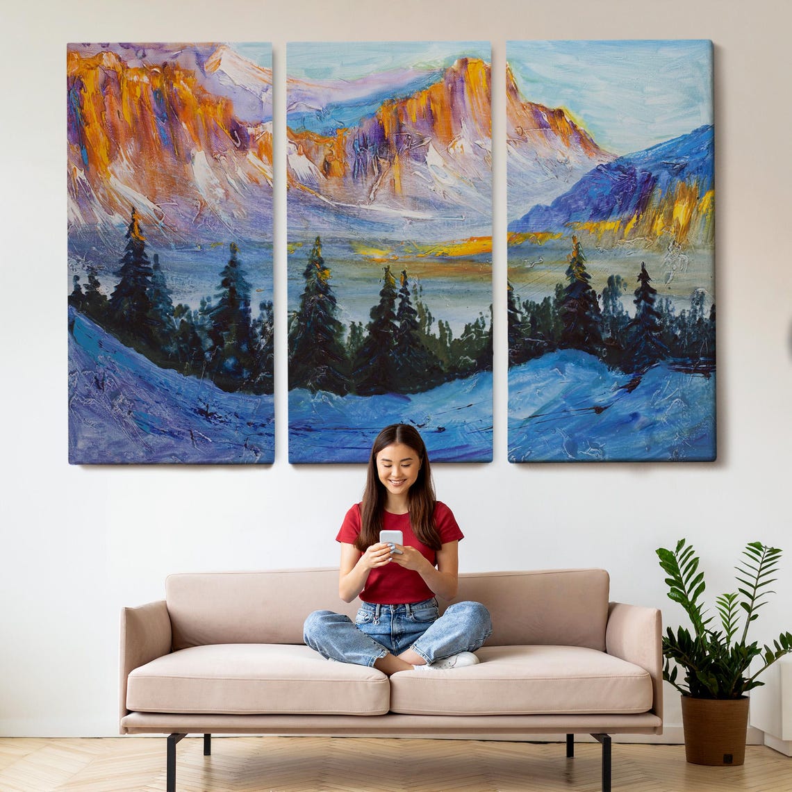 Russia Snow Capped Mountain Landscape Wall Painting Nature Wall Decor Landscape Wall Table Nature Art - Image 2