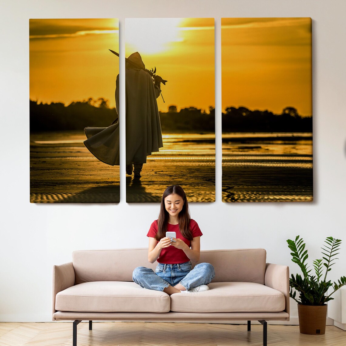 Hooded Figure Beach Golden Sunset Cloak Silhouette Fantasy Poster - Image 2