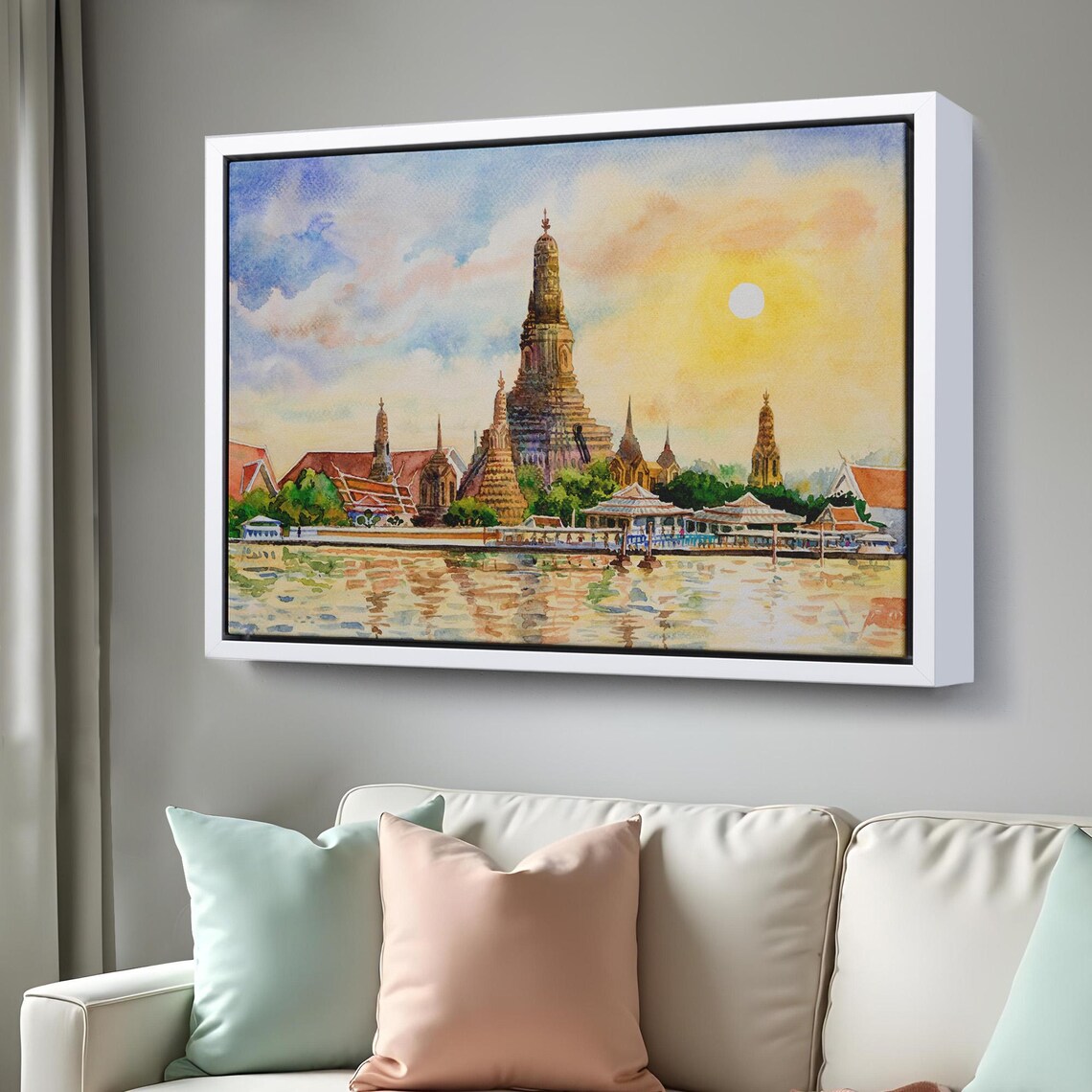 Bangkok Wat Arun Temple Riverside Sunset Watercolor Thailand Poster - Image 3