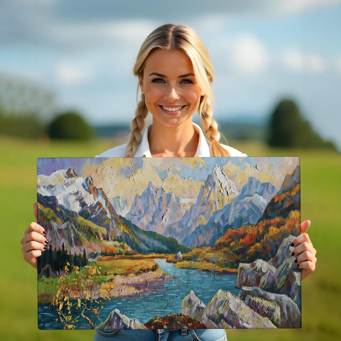 Caucasus Mountains View Oil Painting Style Decorative Wall Art Landscape Wall Table Nature Wall Decor - Image 5
