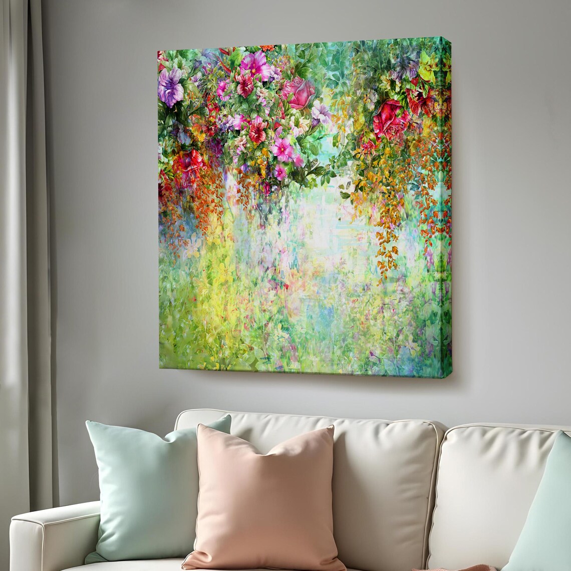 Dreamy Cascading Flowers Watercolor Garden Bright Impressionist Poster