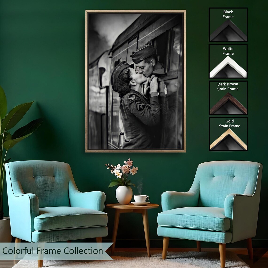Soldier Farewell Kiss Train Window Vintage Black White Art Poster - Image 2