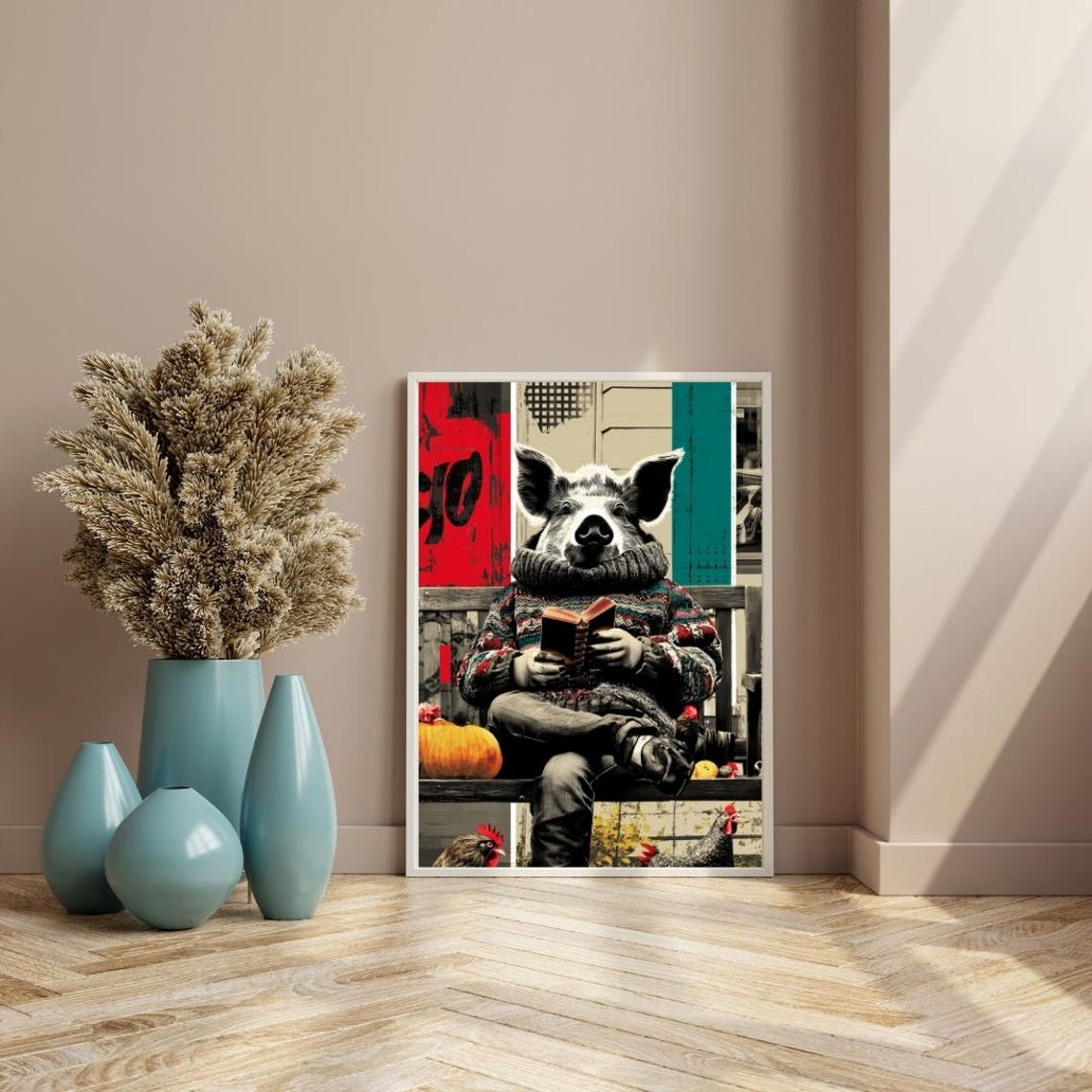 Joyful Reading Pig Fall Pop Art Cozy Sweater Book Lover Piggy Poster