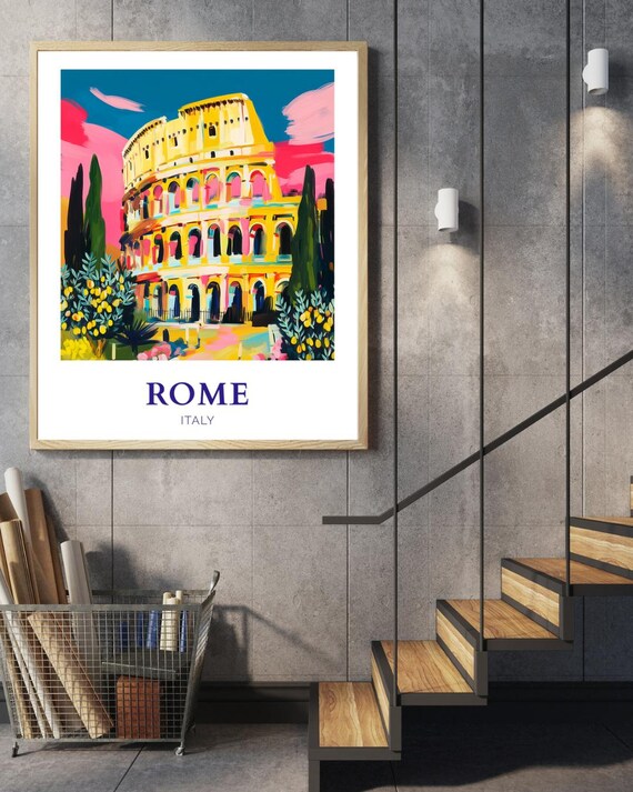 Rome Italy Colosseum Colorful Travel Poster Vintage City Landmark Art