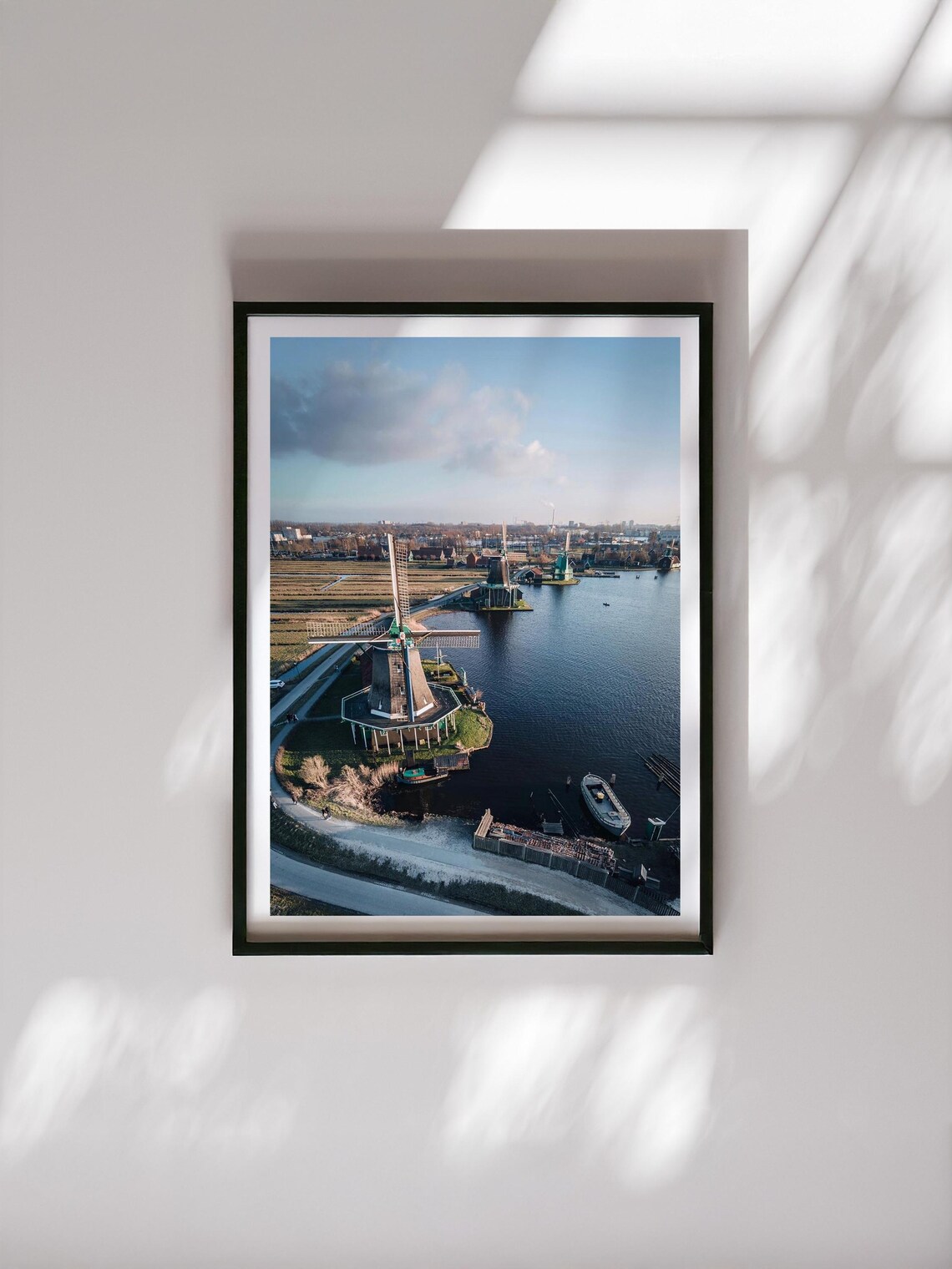 Dutch Windmills Aerial View Riverside Village Morning Photo Poster - Image 3