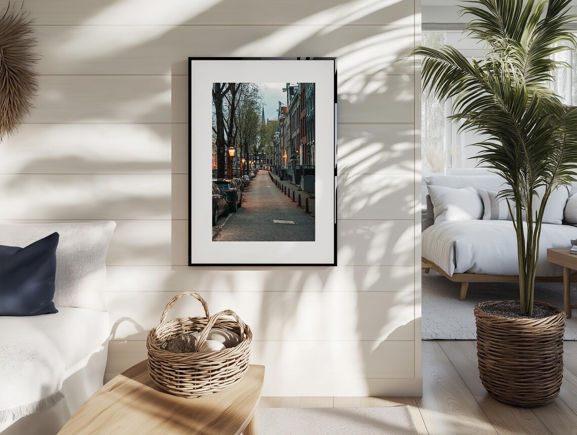 Amsterdam Netherlands Quiet Cobblestone Street At Dawn Photo Poster - Image 2