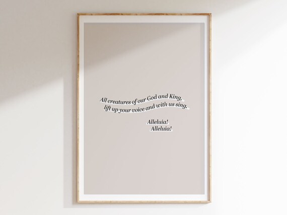 All Creatures Of Our God And King Hymn Lyric Minimalist Christian Poster