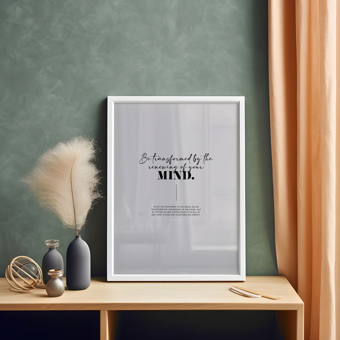 Be Transformed By The Renewing Of Your Mind Romans 122 Bible Verse Wall Art Modern Scripture Poster Bold Typography Minimal Home Decor - Image 4