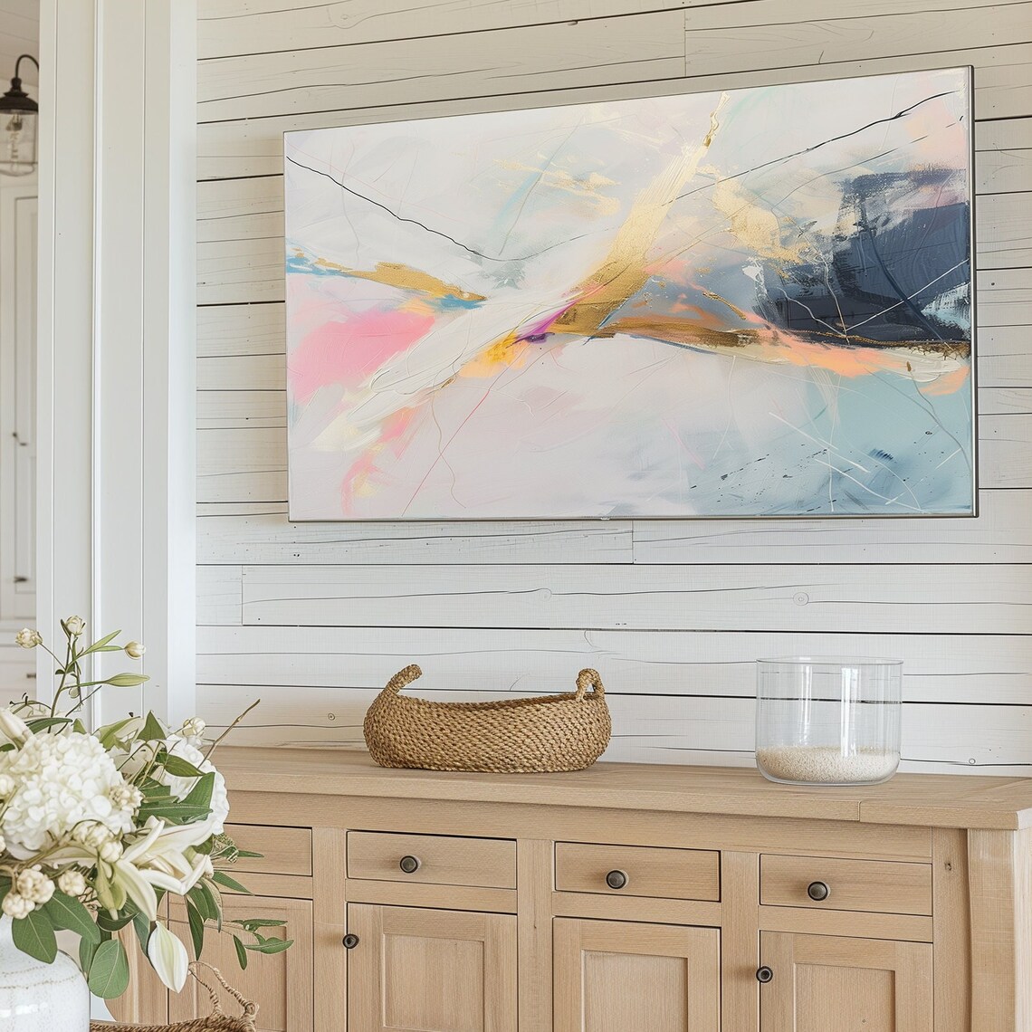 Gold Pink Marble Abstract Painting Modern Entryway Wall Art Poster