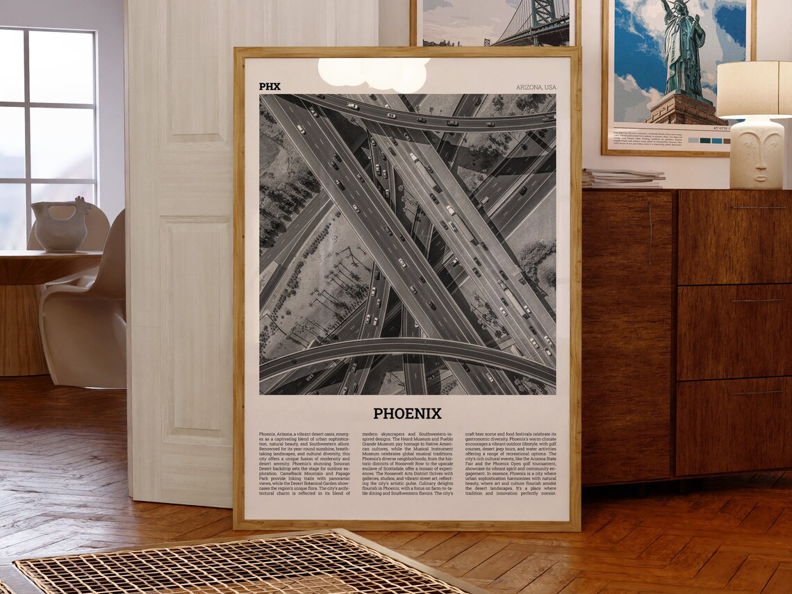 Phoenix Travel Print, Black And White City Photo - Image 2
