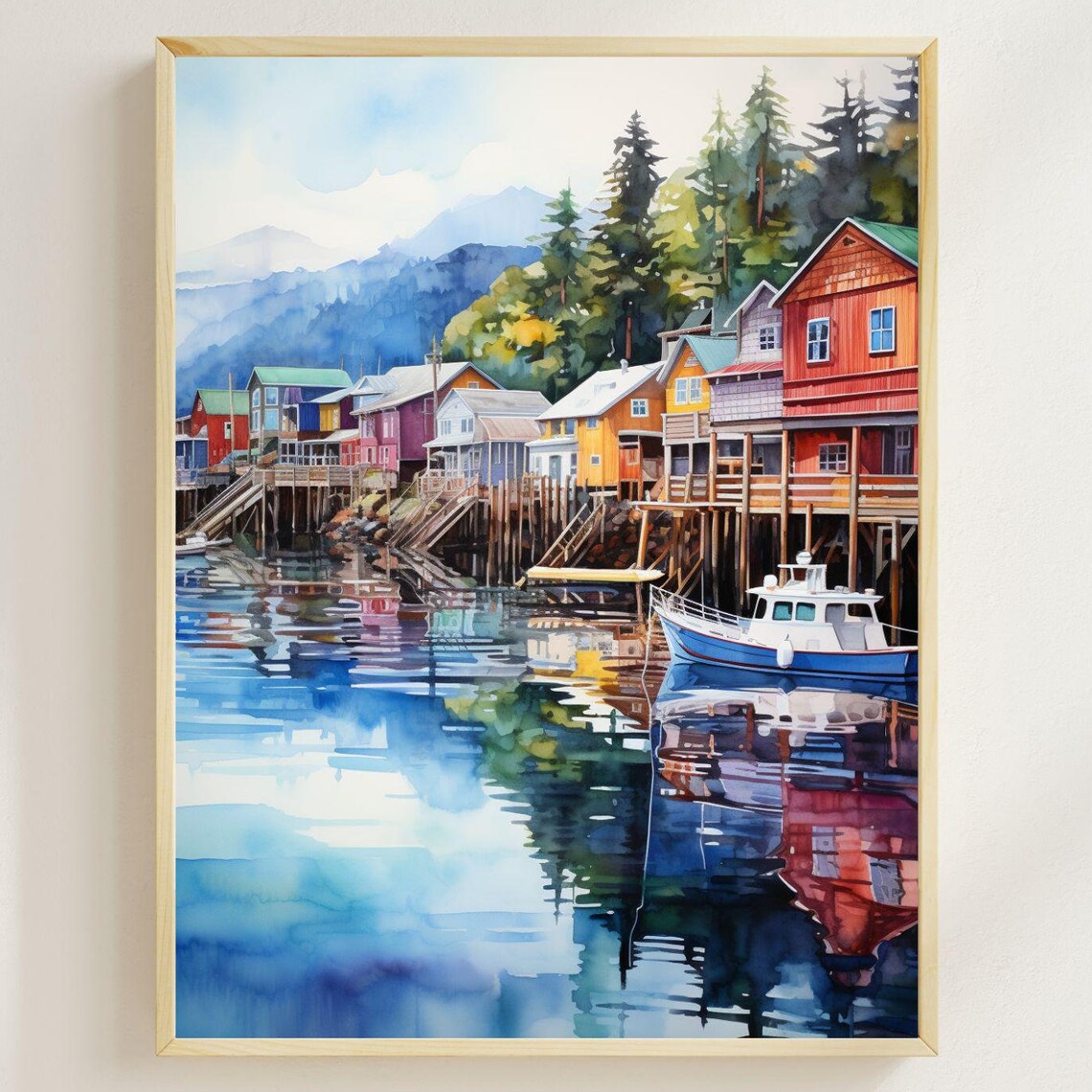 Ketchikan Alaska Watercolor Wall Art Print