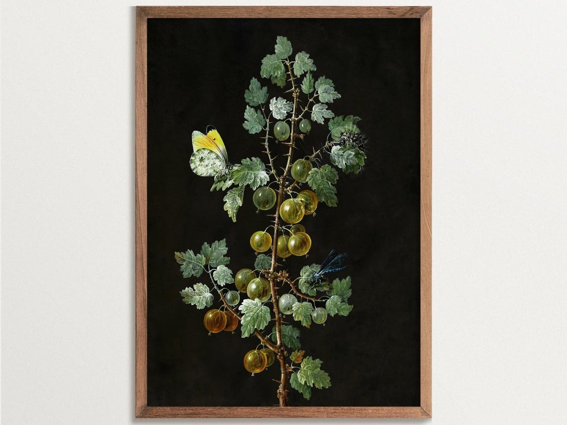 Dark Botanical Still Life Painting, Dark Academia Decor
